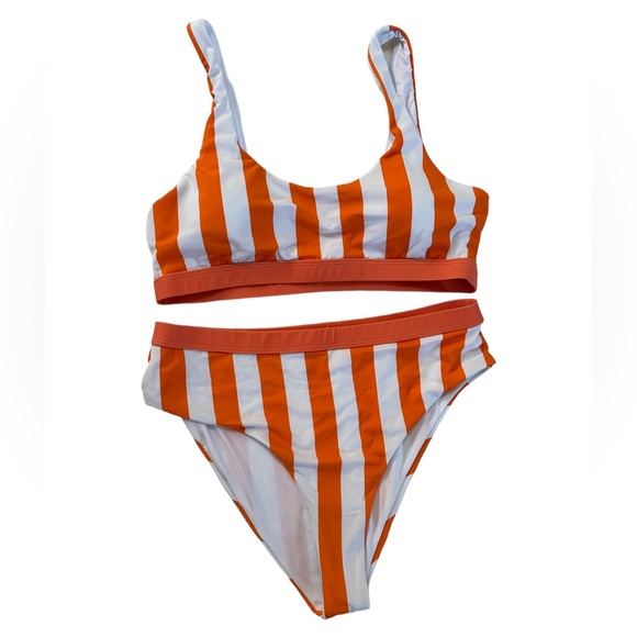 NWOT Women’s White Orange Stripes Two Piece Bathing Suit Size XL - Picture 3 of 17